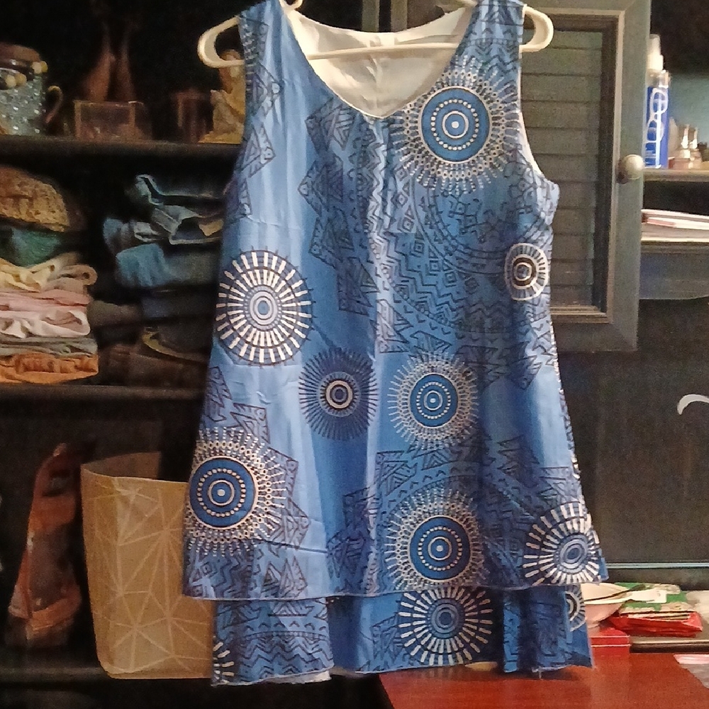 Blue Patterned Mini Dress